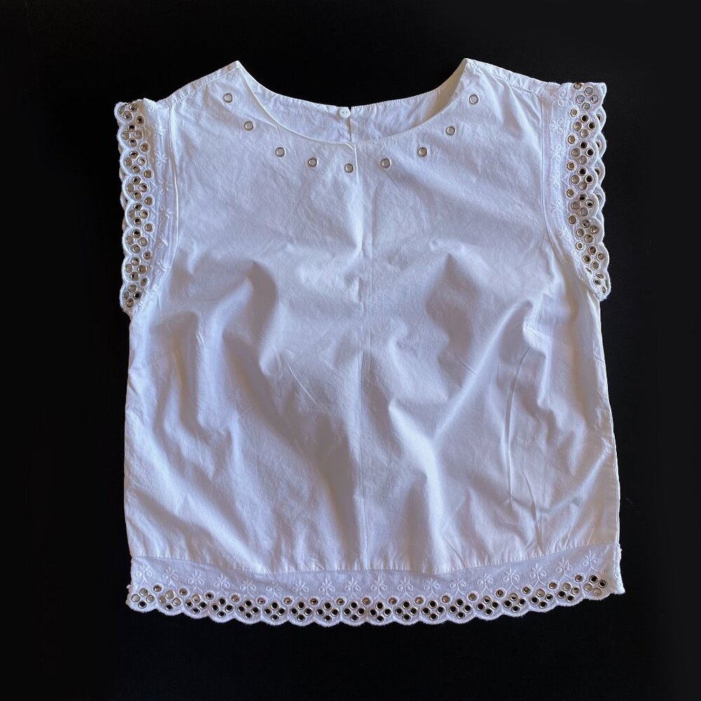 New Look White Cotton Metal Grommet Eyelet Detailing Trim Top Size 6 Petite